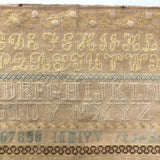 Large English Woolen Sampler with Alphabets, Darning Patterns, and Deer