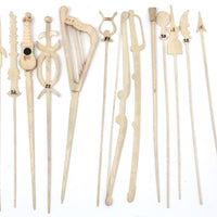 Victorian Bone Spillikins (with Musical Instruments!) in Wooden Box