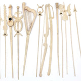 Victorian Bone Spillikins (with Musical Instruments!) in Wooden Box