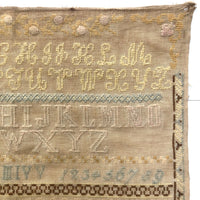 Large English Woolen Sampler with Alphabets, Darning Patterns, and Deer