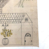 Naive Antique Pencil Drawing of House and Trees and Chandelier!