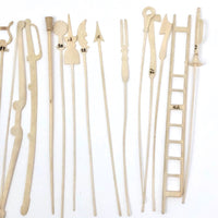 Victorian Bone Spillikins (with Musical Instruments!) in Wooden Box