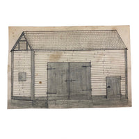 Naive Graphite Drawing of Barn, Signed Mel Crabtree 38 Years Old