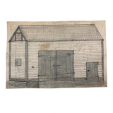 Naive Graphite Drawing of Barn, Signed Mel Crabtree 38 Years Old