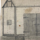 Naive Graphite Drawing of Barn, Signed Mel Crabtree 38 Years Old