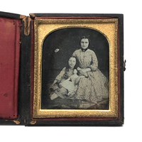 SOLD Girl in Ringlets with Mother and Doll (and Dog?) Antique Cased Daguerreotype