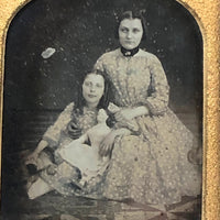 SOLD Girl in Ringlets with Mother and Doll (and Dog?) Antique Cased Daguerreotype