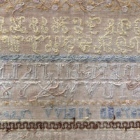 Large English Woolen Sampler with Alphabets, Darning Patterns, and Deer