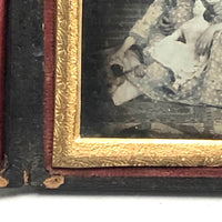 SOLD Girl in Ringlets with Mother and Doll (and Dog?) Antique Cased Daguerreotype
