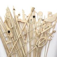Victorian Bone Spillikins (with Musical Instruments!) in Wooden Box