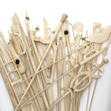 Victorian Bone Spillikins (with Musical Instruments!) in Wooden Box