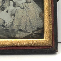 SOLD Girl in Ringlets with Mother and Doll (and Dog?) Antique Cased Daguerreotype