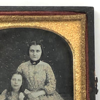 SOLD Girl in Ringlets with Mother and Doll (and Dog?) Antique Cased Daguerreotype