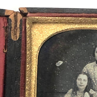 SOLD Girl in Ringlets with Mother and Doll (and Dog?) Antique Cased Daguerreotype