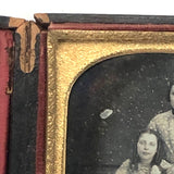 SOLD Girl in Ringlets with Mother and Doll (and Dog?) Antique Cased Daguerreotype