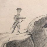Man About to Hike Over Cliff c. 1880s Pencil Drawing