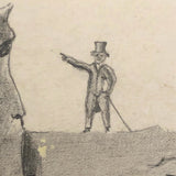 Man About to Hike Over Cliff c. 1880s Pencil Drawing