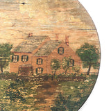 Antique American Folk Art Painting of Pink Farmhouse on Wooden Plate