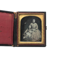 SOLD Girl in Ringlets with Mother and Doll (and Dog?) Antique Cased Daguerreotype
