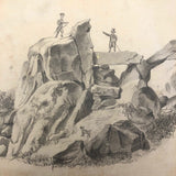 Man About to Hike Over Cliff c. 1880s Pencil Drawing