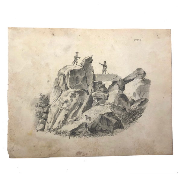 Man About to Hike Over Cliff c. 1880s Pencil Drawing