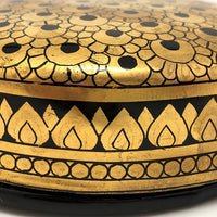 Striking Gold and Black Round Lidded Burmese Lacquer Box