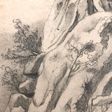 Man About to Hike Over Cliff c. 1880s Pencil Drawing