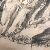 Man About to Hike Over Cliff c. 1880s Pencil Drawing