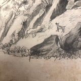 Man About to Hike Over Cliff c. 1880s Pencil Drawing
