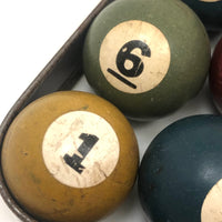 Vintage Tabletop Billiard Balls with Rack - 1 Inch Balls