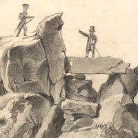 Man About to Hike Over Cliff c. 1880s Pencil Drawing