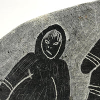 Double-sided Inuit Soapstone Carving with Figures and Eagle