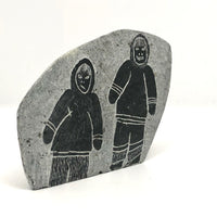 Double-sided Inuit Soapstone Carving with Figures and Eagle