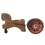 Sweet Old Wooden Horse Pull Toy with Gong Bell Wheels