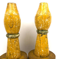Big, Chunky, Yellow Painted Wooden Candlestick Holders