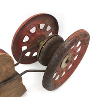 Sweet Old Wooden Horse Pull Toy with Gong Bell Wheels