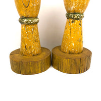 Big, Chunky, Yellow Painted Wooden Candlestick Holders