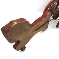 Sweet Old Wooden Horse Pull Toy with Gong Bell Wheels