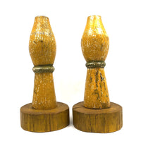 Big, Chunky, Yellow Painted Wooden Candlestick Holders