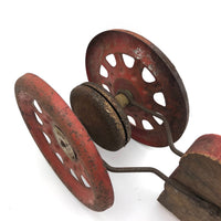 Sweet Old Wooden Horse Pull Toy with Gong Bell Wheels
