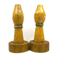 Big, Chunky, Yellow Painted Wooden Candlestick Holders