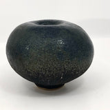 Fat, Round Studio Pottery Weed Vase with Interesting Dark Glazing and Texture