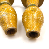 Big, Chunky, Yellow Painted Wooden Candlestick Holders