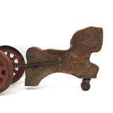 Sweet Old Wooden Horse Pull Toy with Gong Bell Wheels