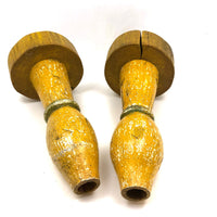 Big, Chunky, Yellow Painted Wooden Candlestick Holders