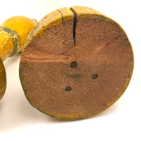 Big, Chunky, Yellow Painted Wooden Candlestick Holders