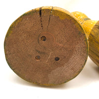 Big, Chunky, Yellow Painted Wooden Candlestick Holders