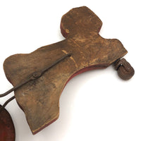 Sweet Old Wooden Horse Pull Toy with Gong Bell Wheels