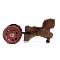 Sweet Old Wooden Horse Pull Toy with Gong Bell Wheels
