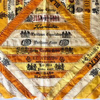 SOLD (for JULIA) - Antique Cigar Silk Quilt with 47 Different Cigar Ribbons